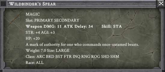 WILDBINDER'S SPEAR item card